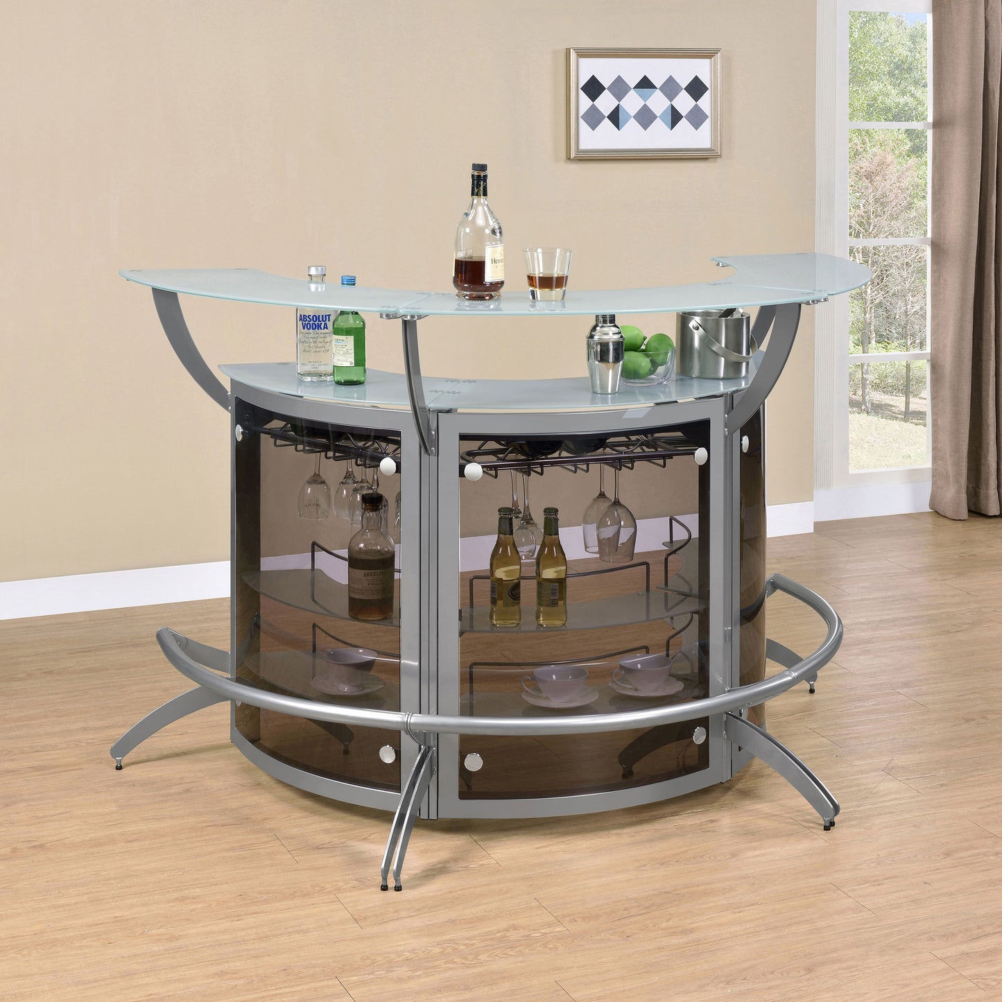 folsom 3-piece curved freestanding home bar cabinet silversilver