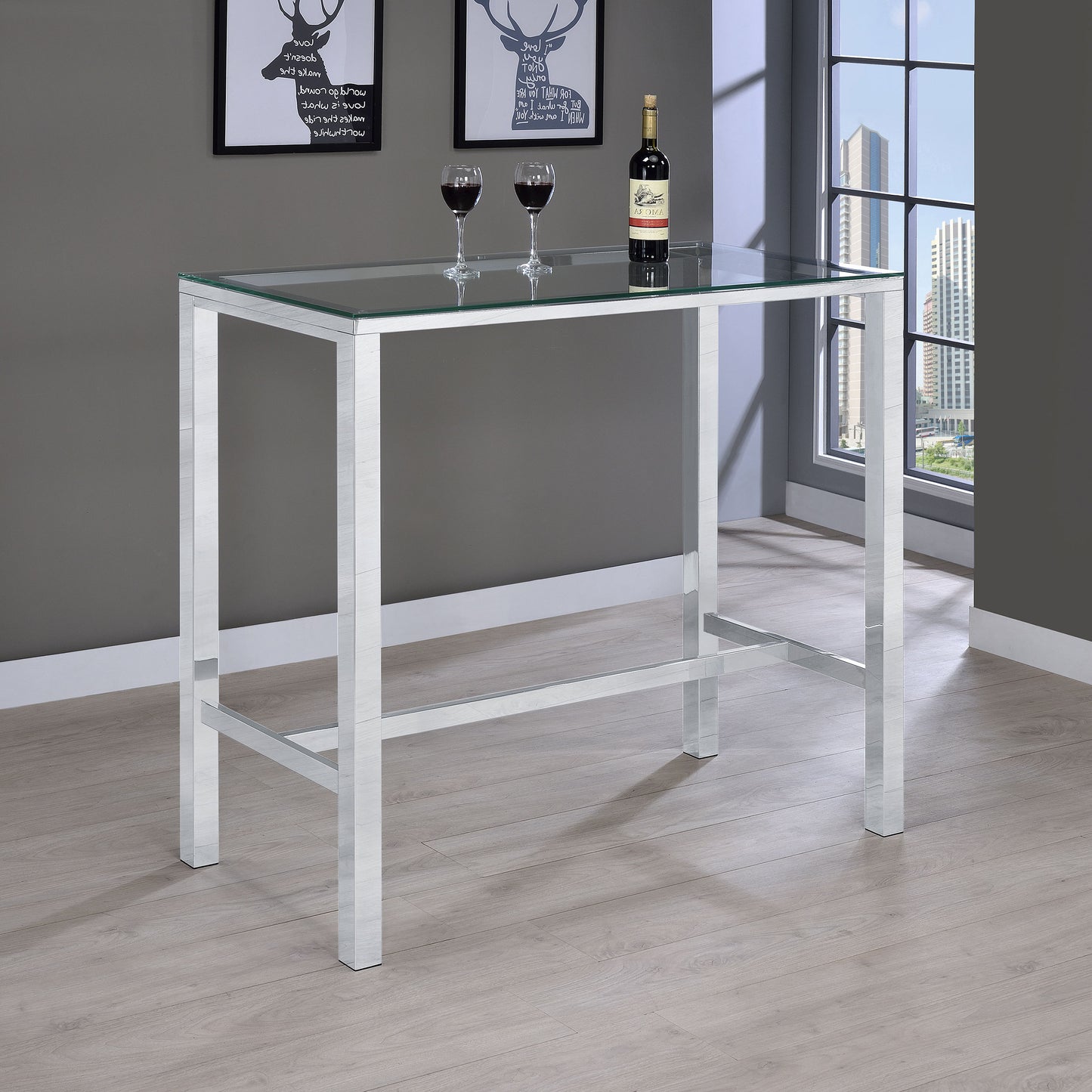 brockton rectangular 47-inch glass top pub bar table chromechrome