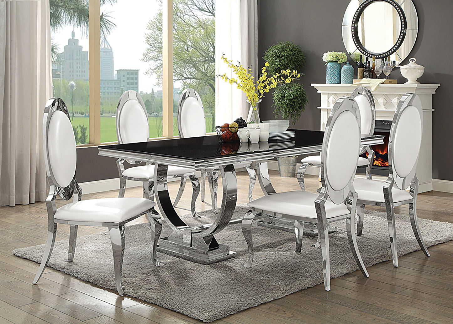 bellaire 5-piece rectangular glass top dining set chromepolished stainless steel