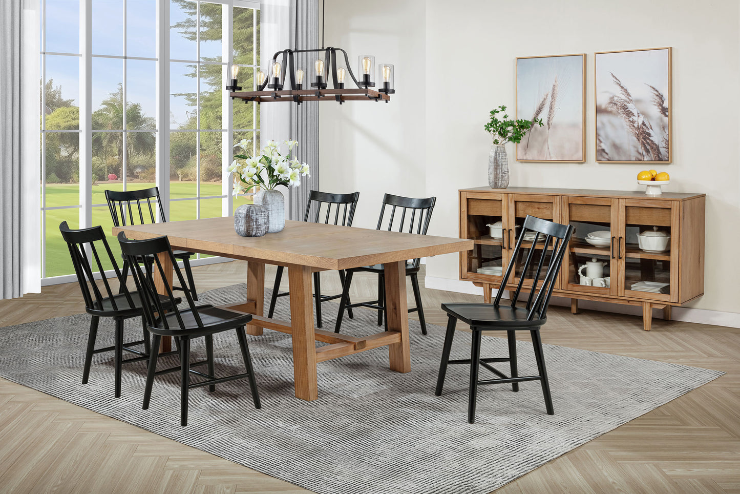 shirley 7-piece extension leaf dining set brown and black