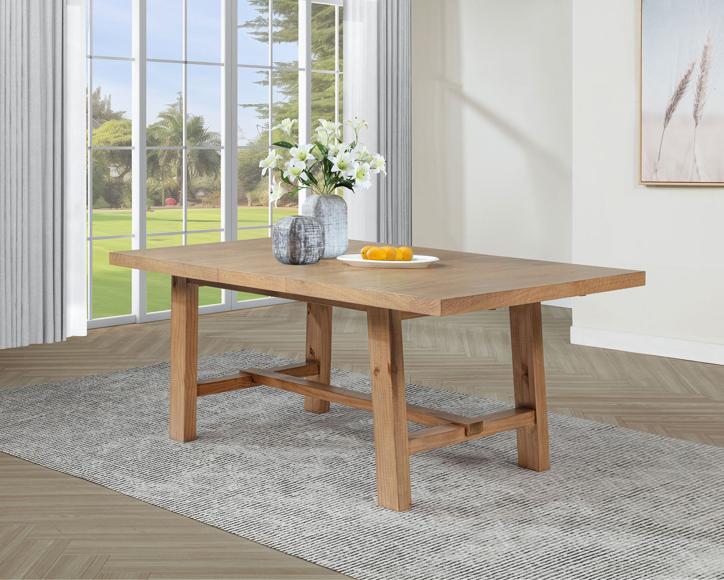 shirley 76-inch extension leaf dining table natural brown