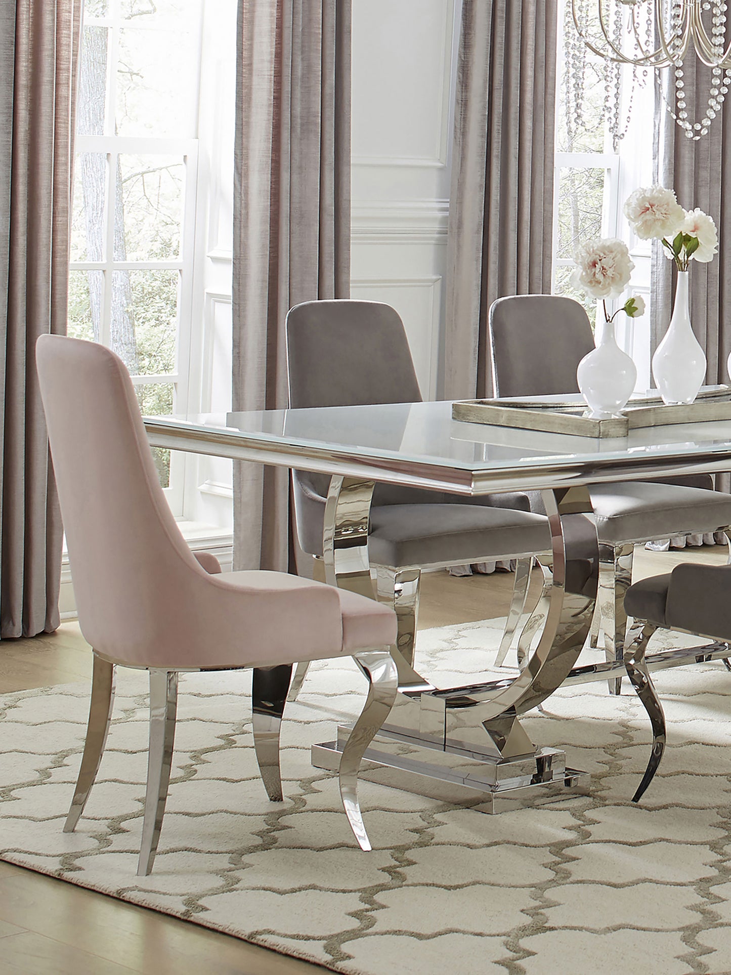 bellaire velvet upholstered dining side chair pink (set of 2)light pink