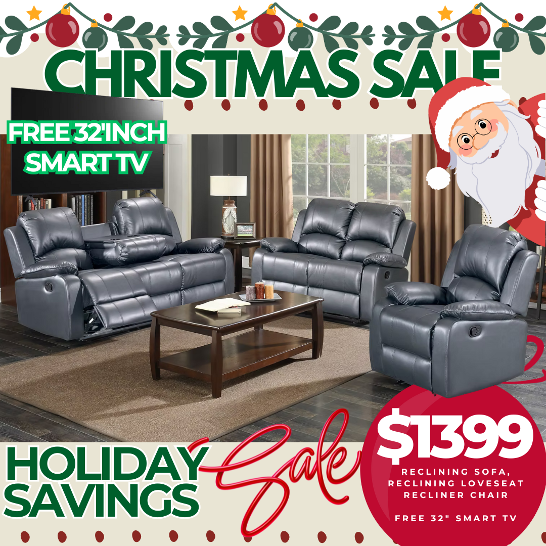 glacier grey reclining living room set holiday edition