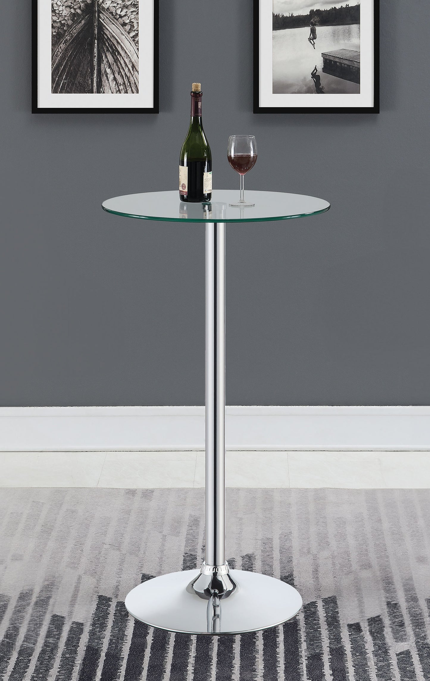 carly round 24-inch glass top bistro bar table chromechrome