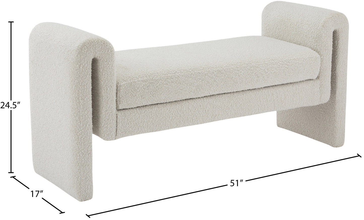 kira cream boucle fabric bench cream
