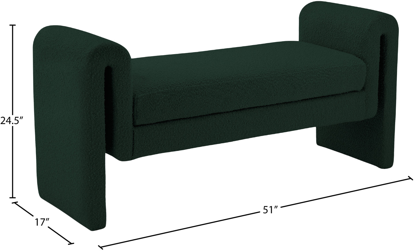 kira green boucle fabric bench green