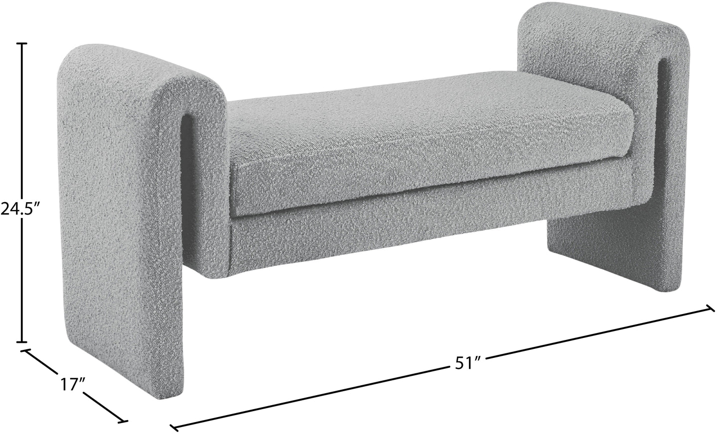 kira grey boucle fabric bench grey