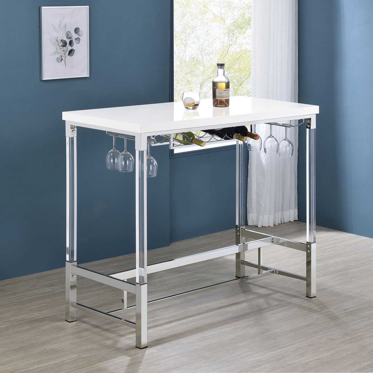 kyle 47-inch acrylic leg bar table white high glosswhite high gloss