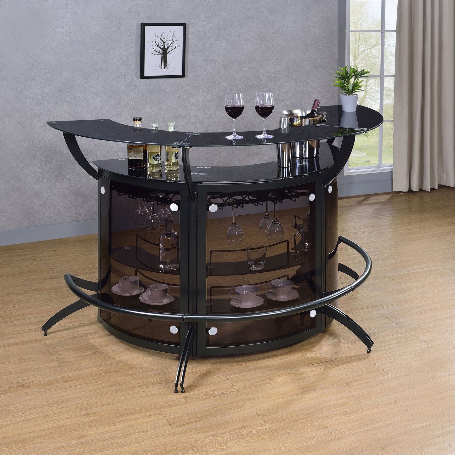 folsom 3-piece curved freestanding home bar cabinet blackblack