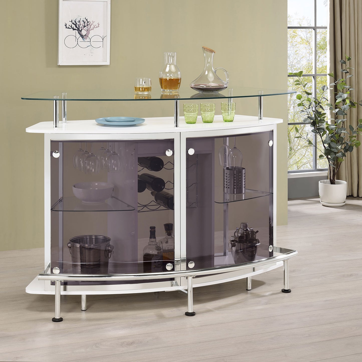 gloria curved glass top home bar cabinet white high glosswhite high gloss