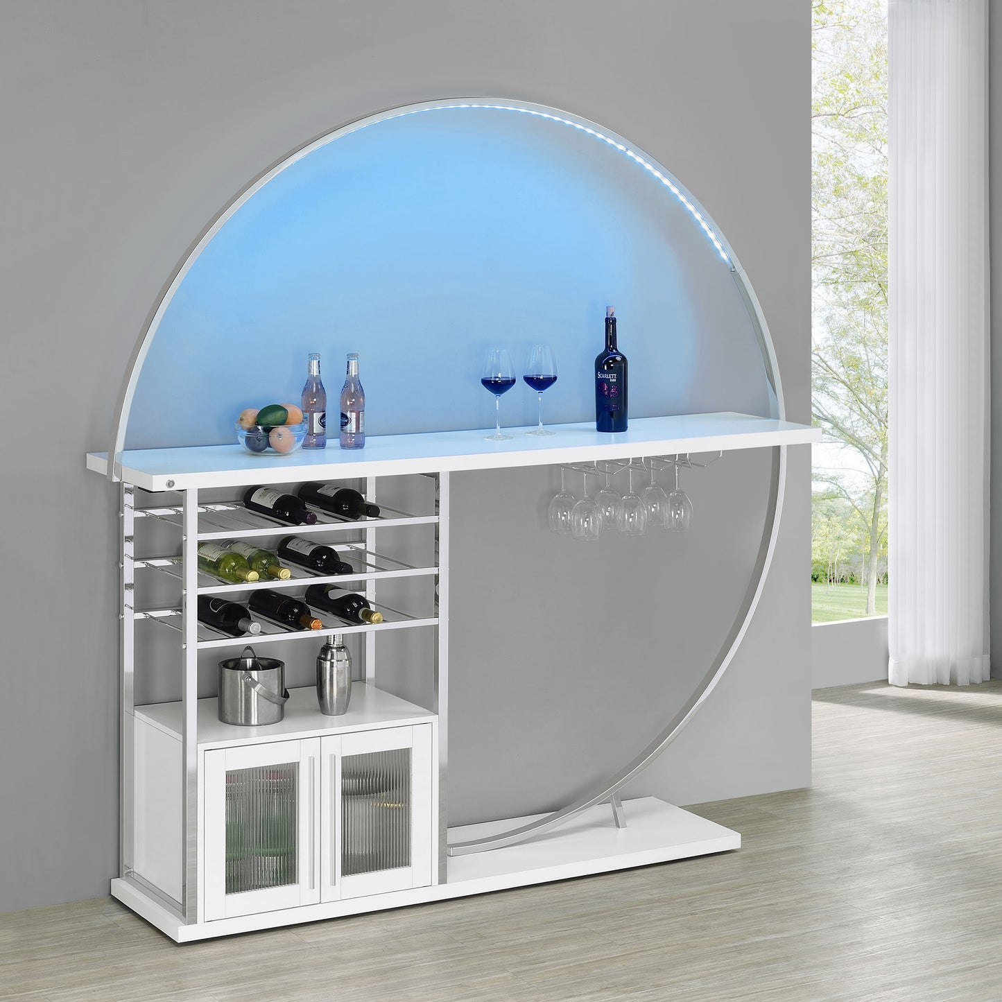 edenton 2-door circular led home bar cabinet white high glosswhite