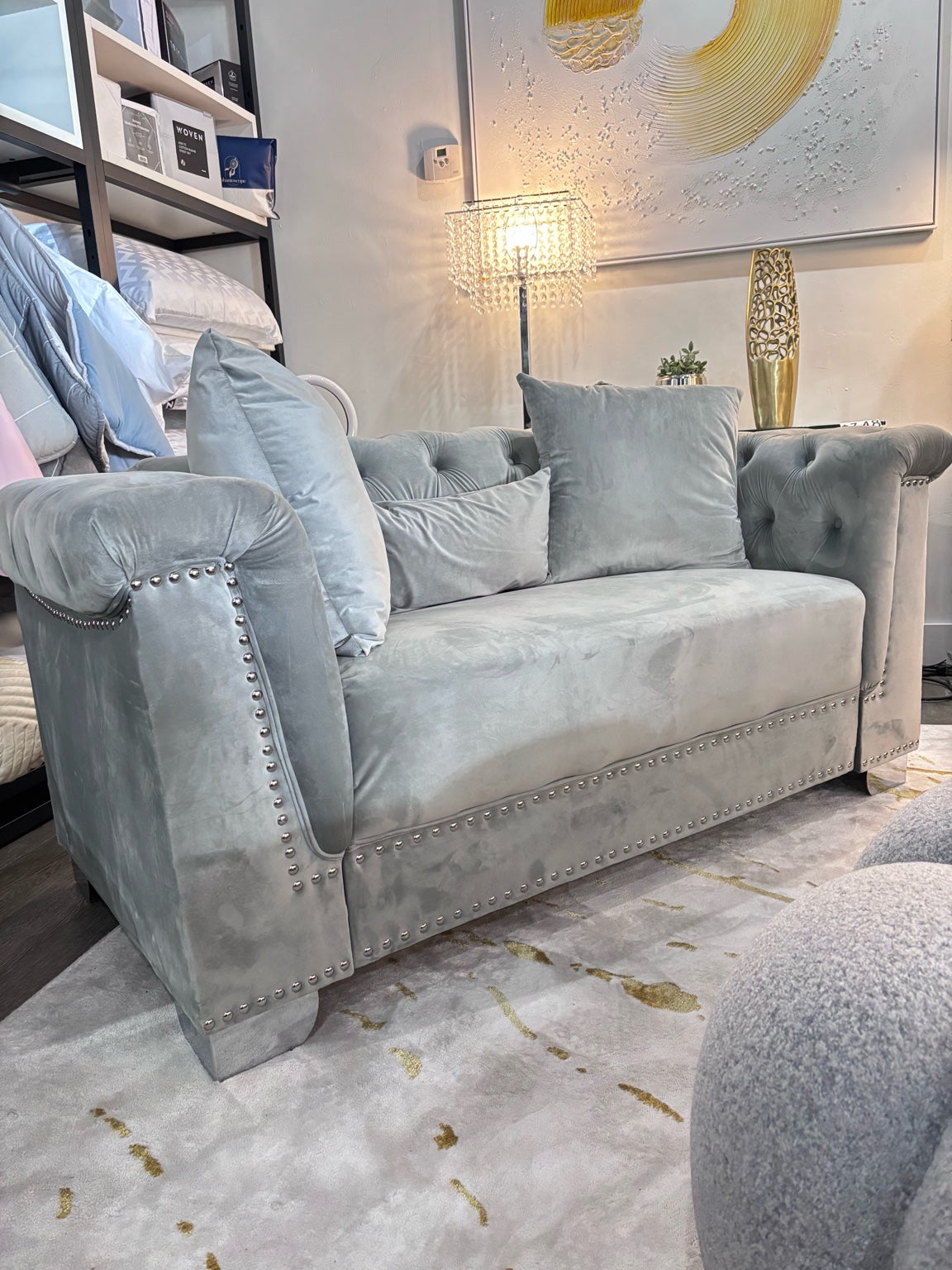 bowery gray velvet lovseat