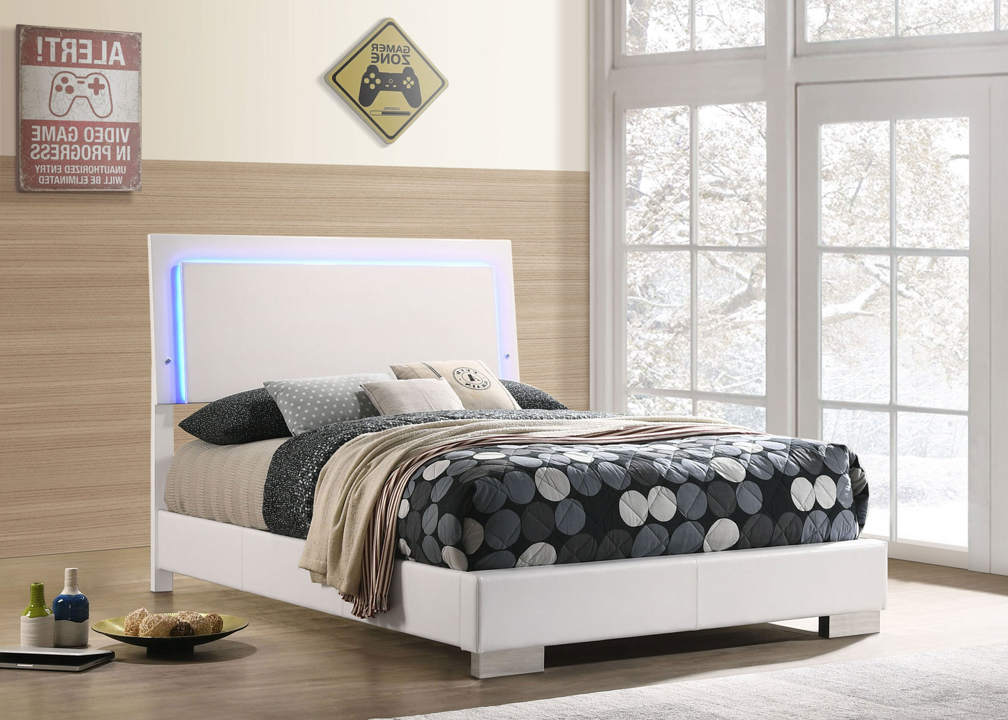 mikayla wood full led panel bed white high glosswhite high gloss