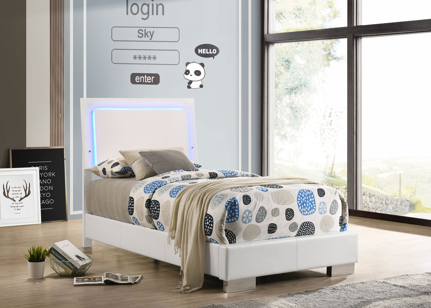 mikayla wood twin led panel bed white high glosswhite high gloss