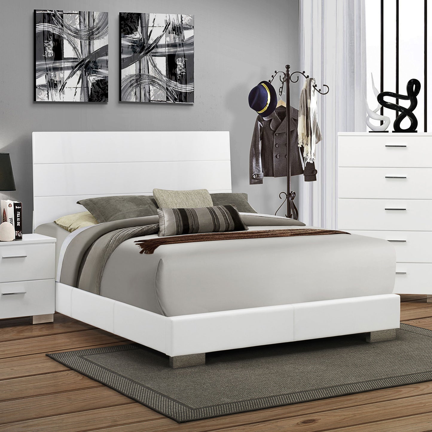 mikayla wood queen panel bed white high glosswhite high gloss