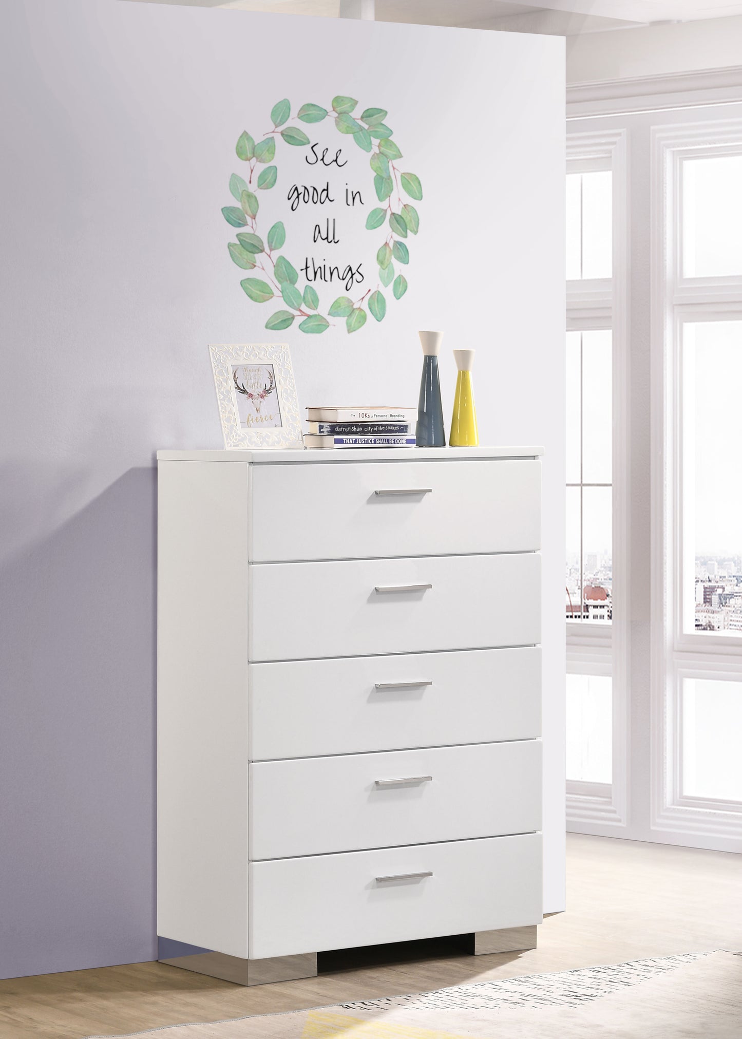 mikayla 5-drawer bedroom chest white high glosswhite high gloss