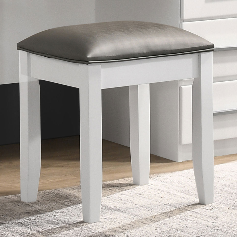 mikayla upholstered vanity stool metallic and glossy whitewhite high gloss