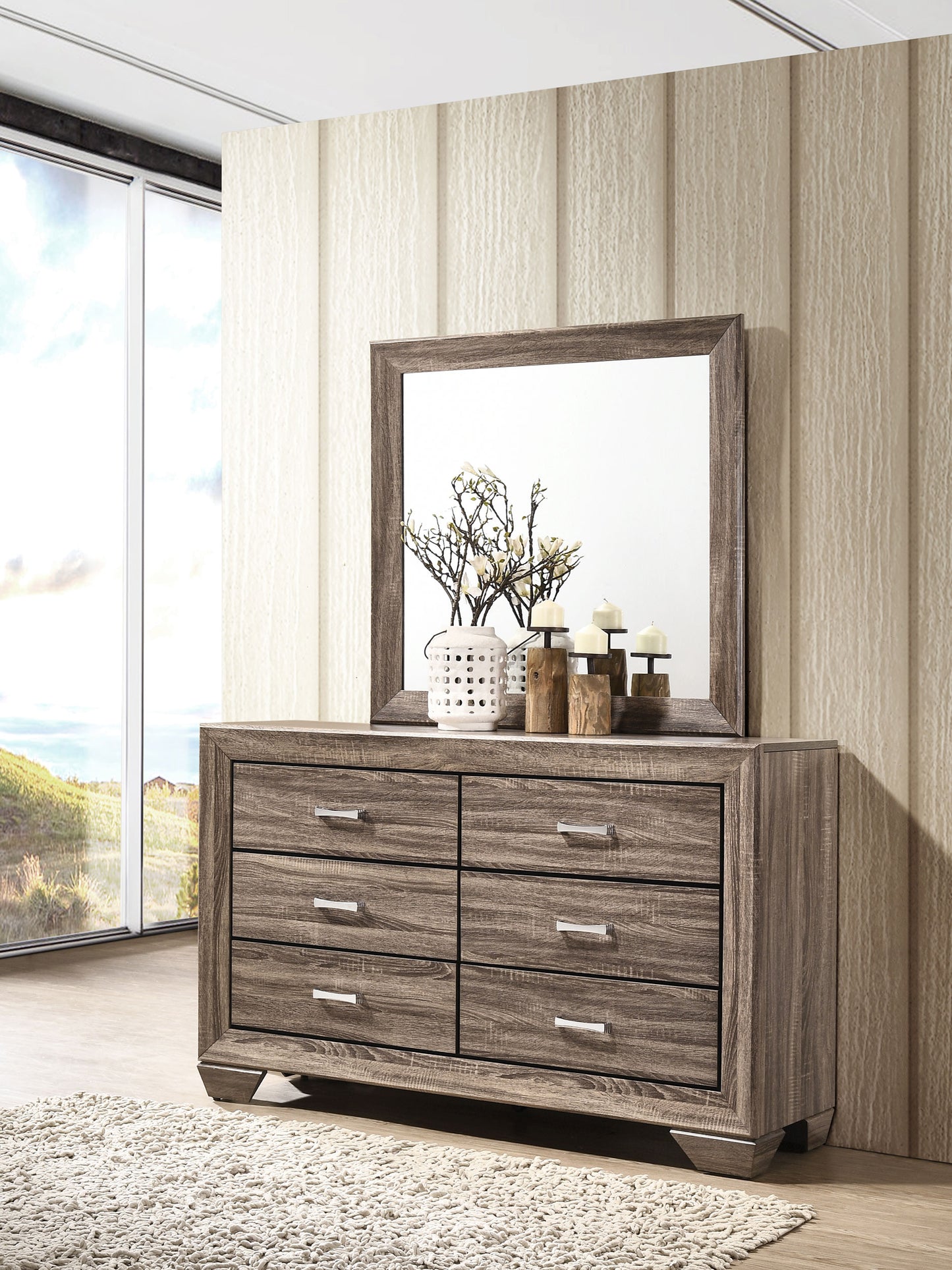 danika 6-drawer dresser with mirror washed taupewashed taupe