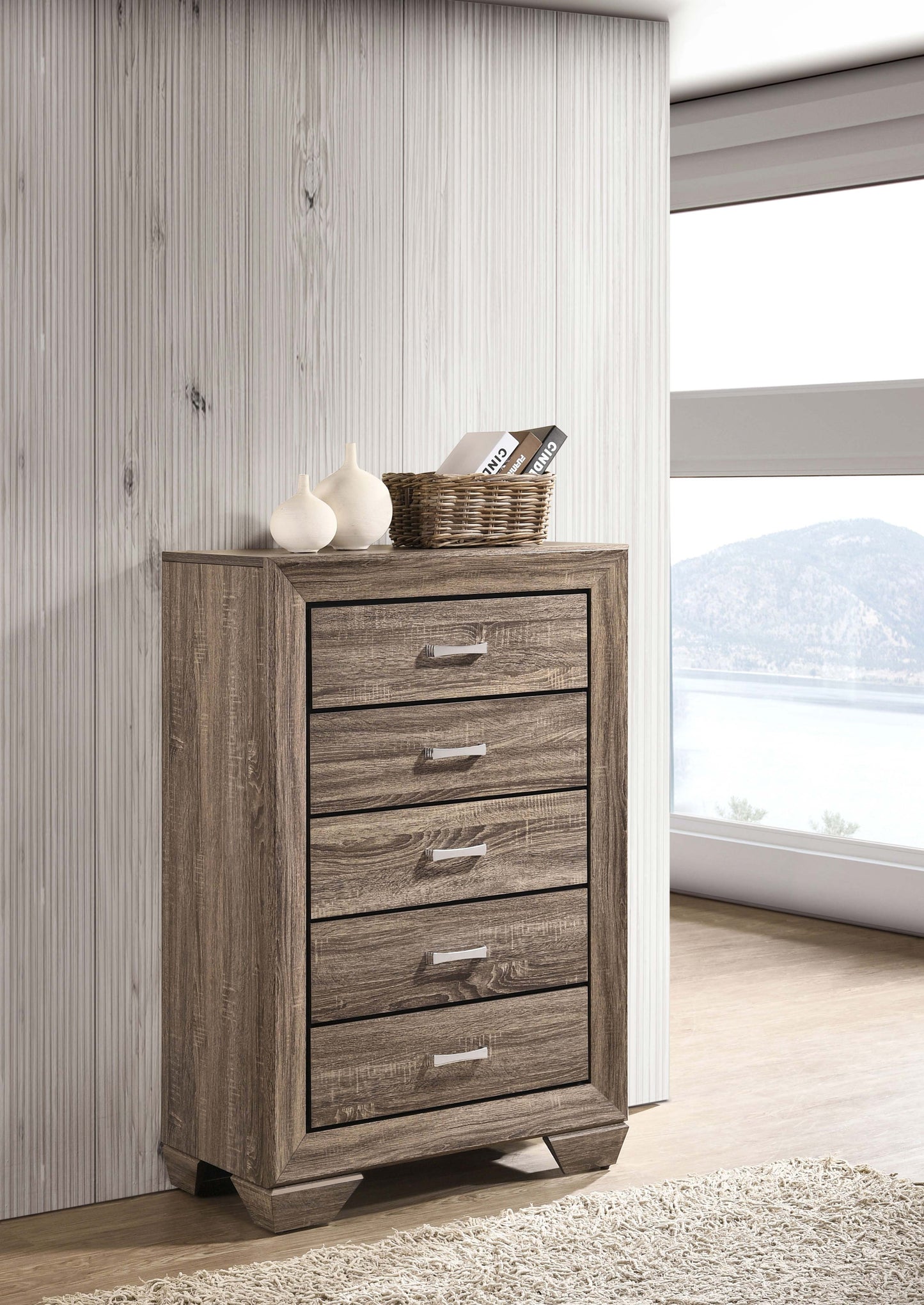 danika 5-drawer bedroom chest washed taupewashed taupe