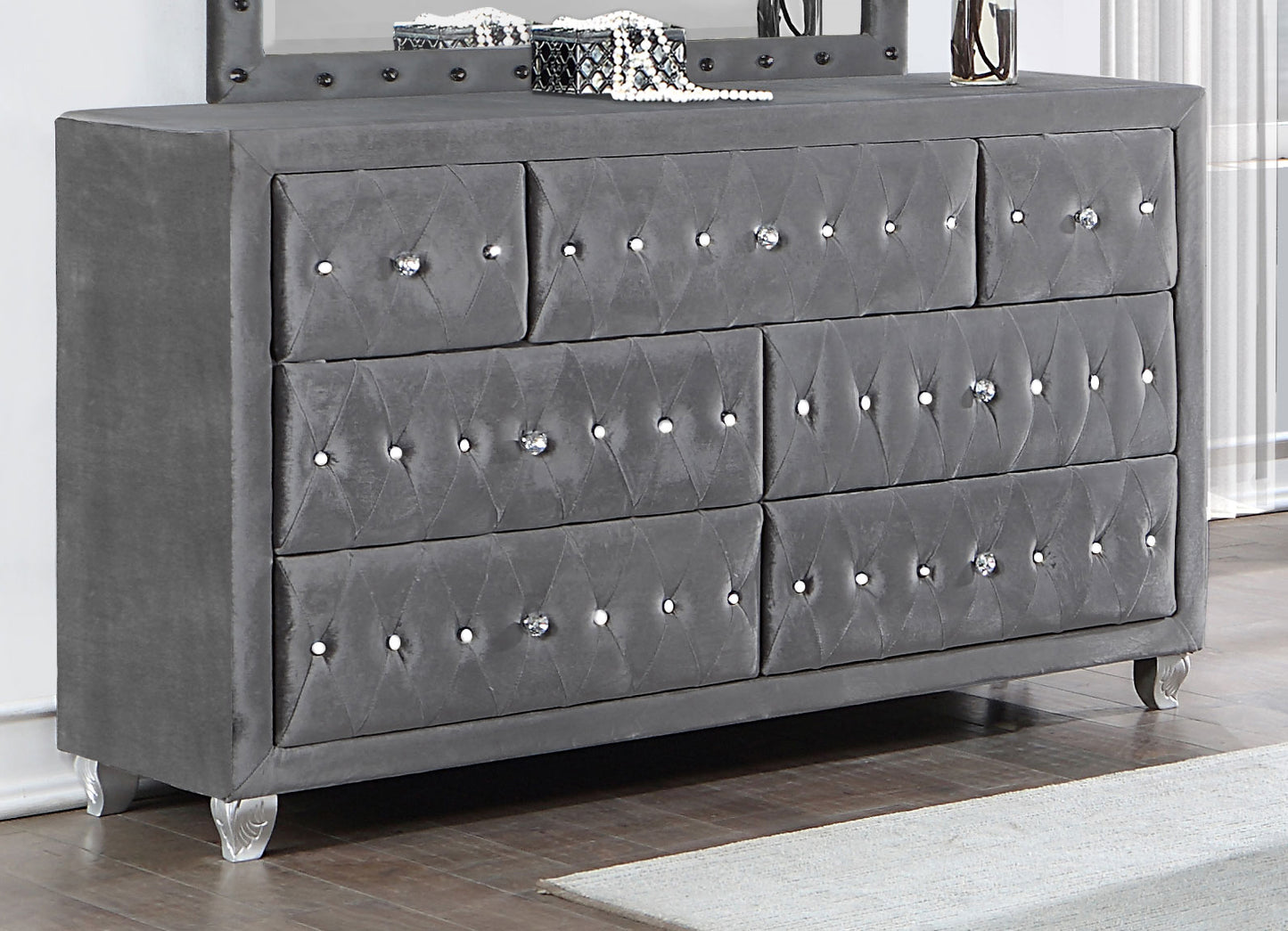 colleen 7-drawer upholstered dresser greygrey