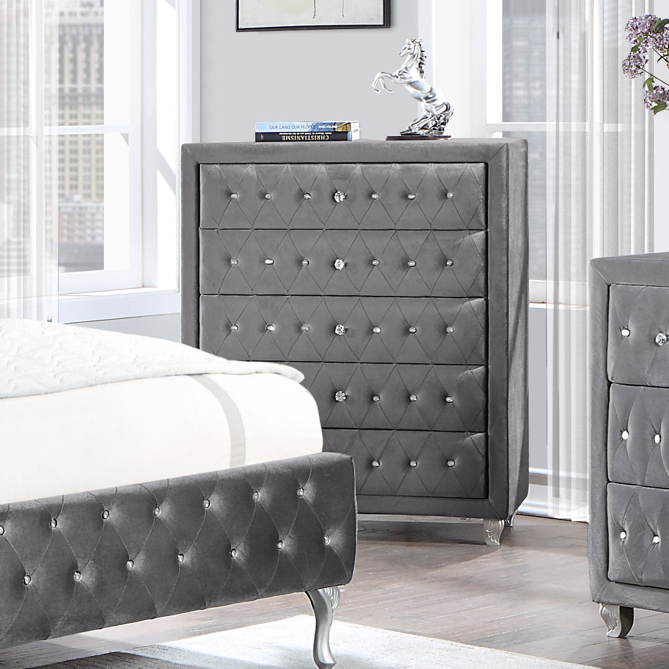 colleen 5-drawer bedroom chest greygrey
