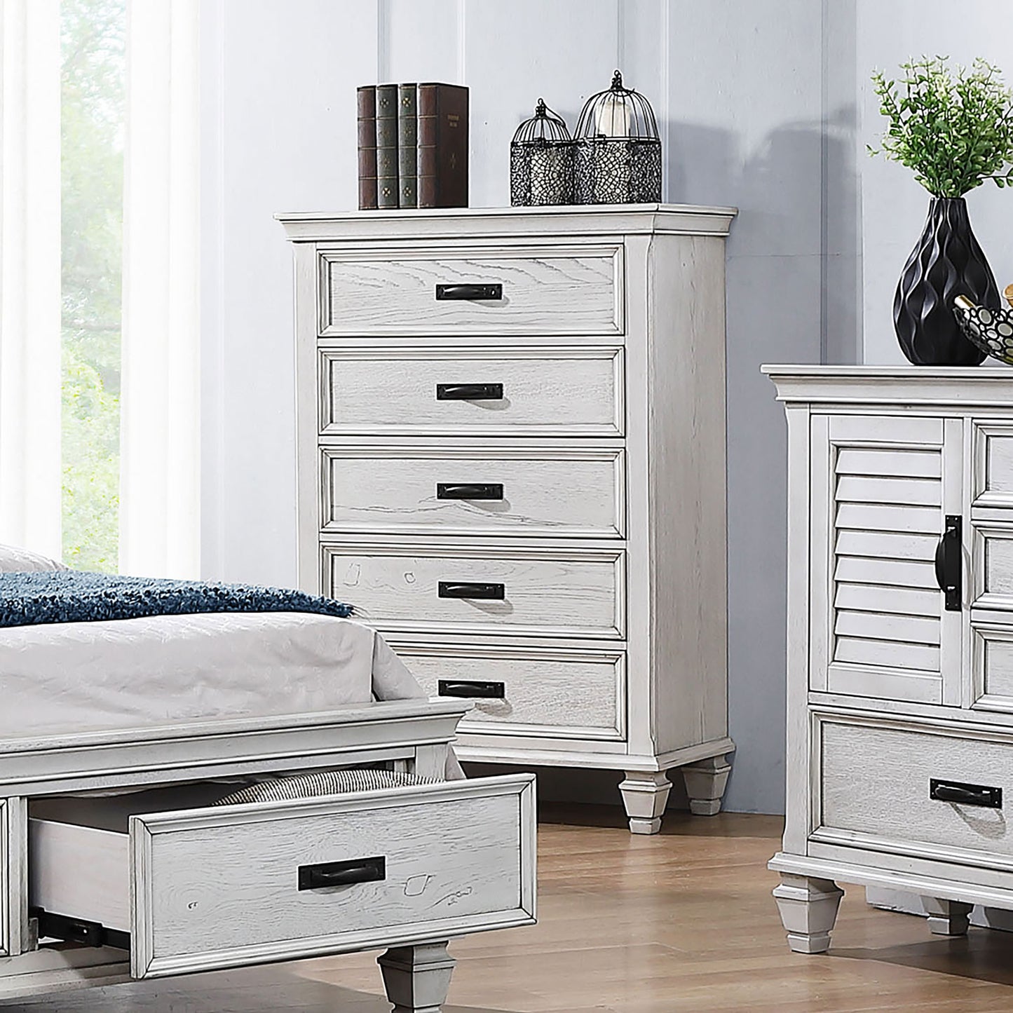 o'malley 5-drawer bedroom chest distressed whitedistressed white