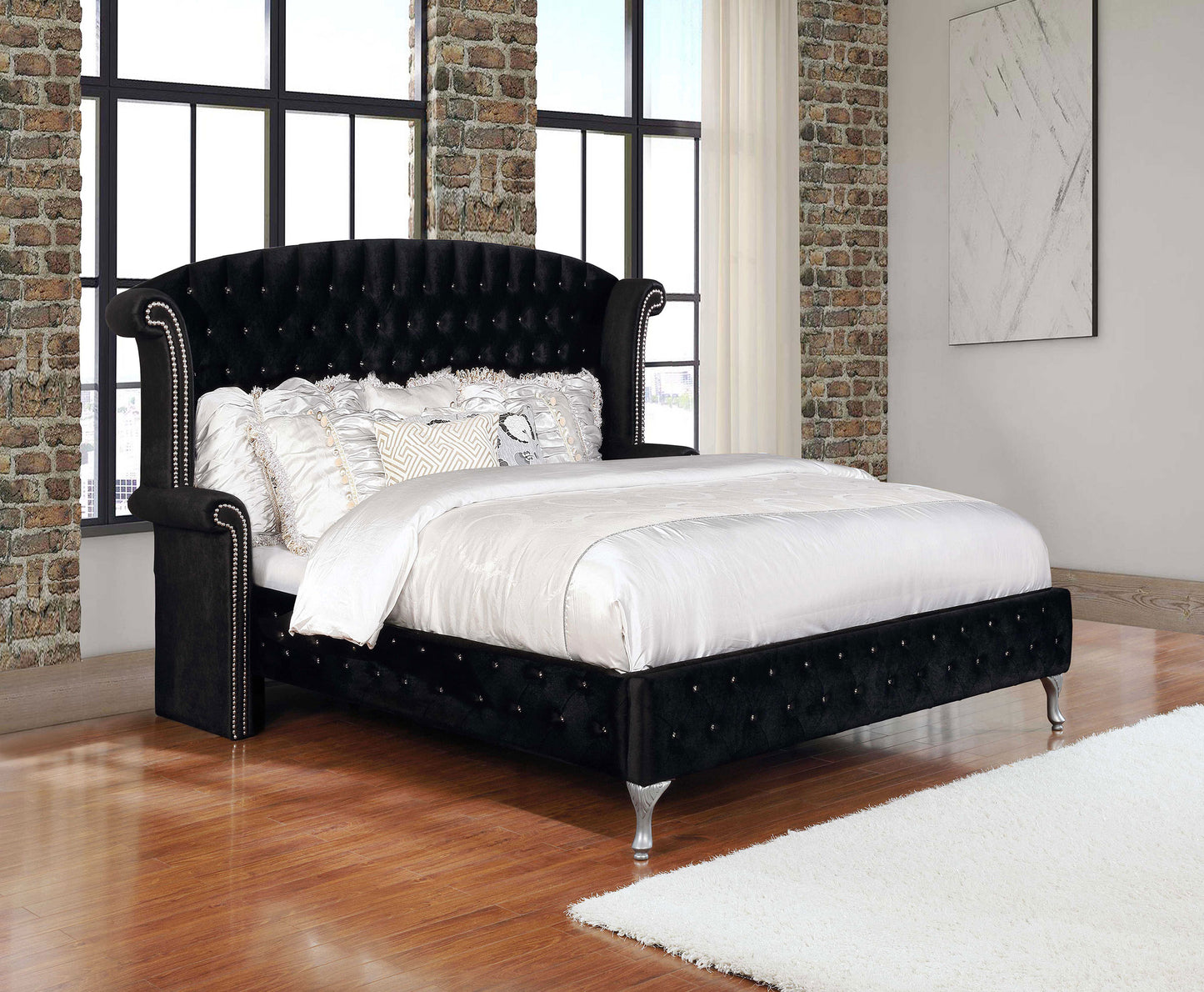 colleen upholstered queen wingback bed blackblack