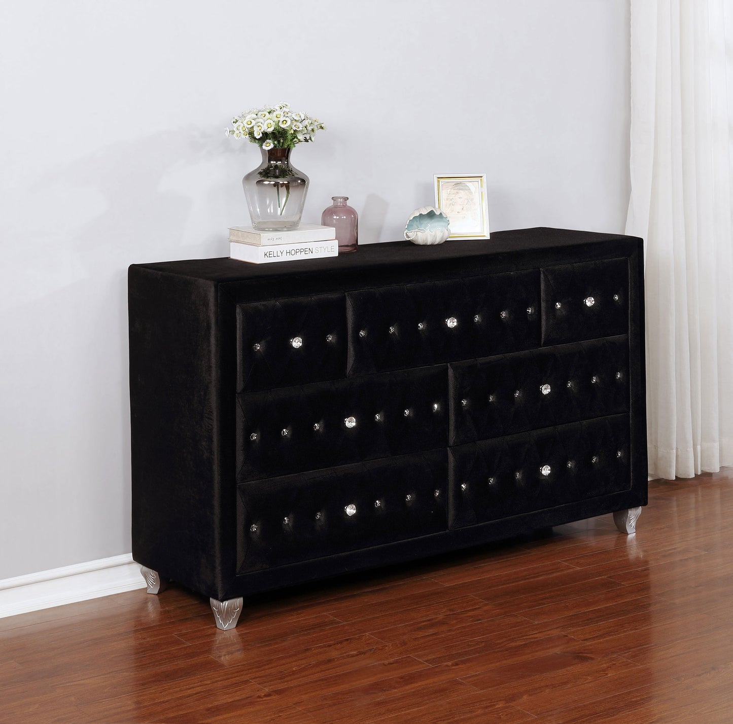 colleen 7-drawer upholstered dresser blackblack