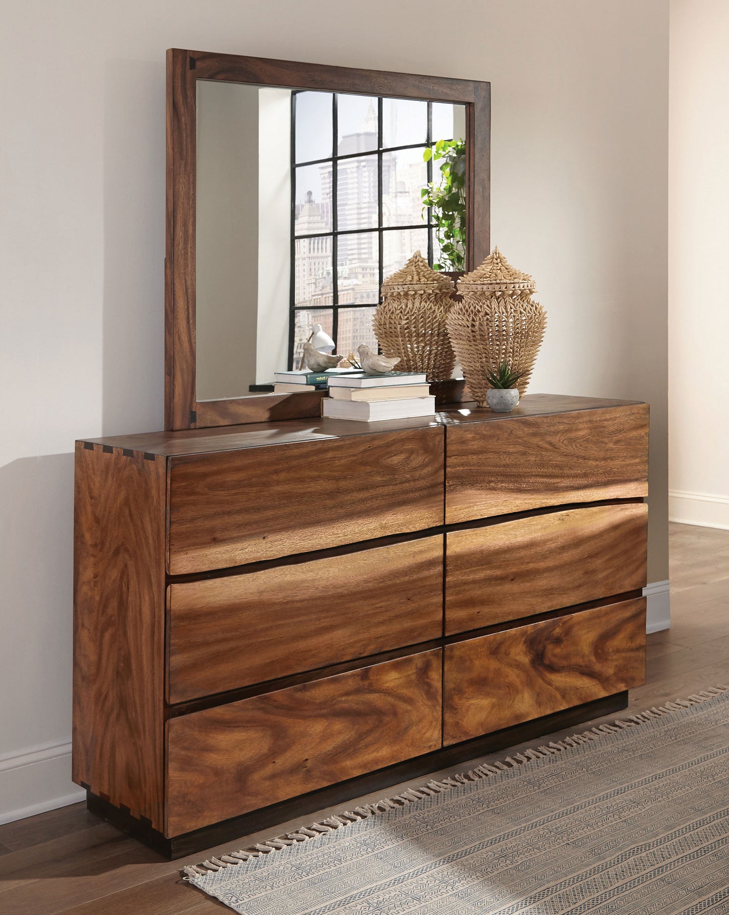 aideen 6-drawer dresser with mirror smokey walnutsmokey walnut