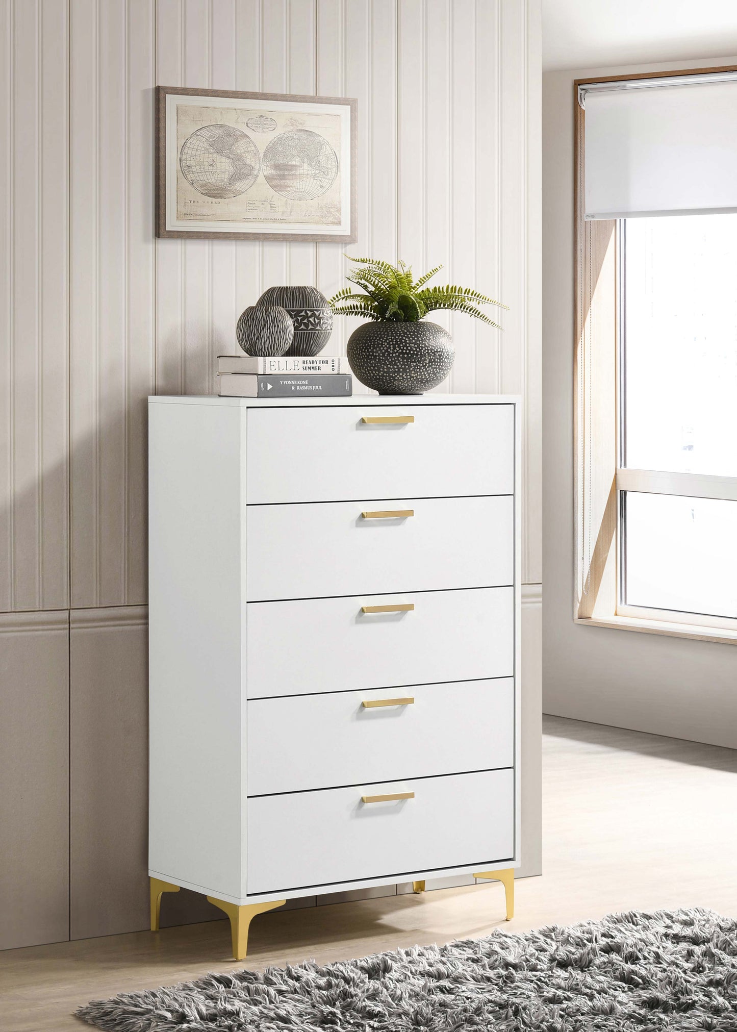 alice 5-drawer bedroom chest whitewhite