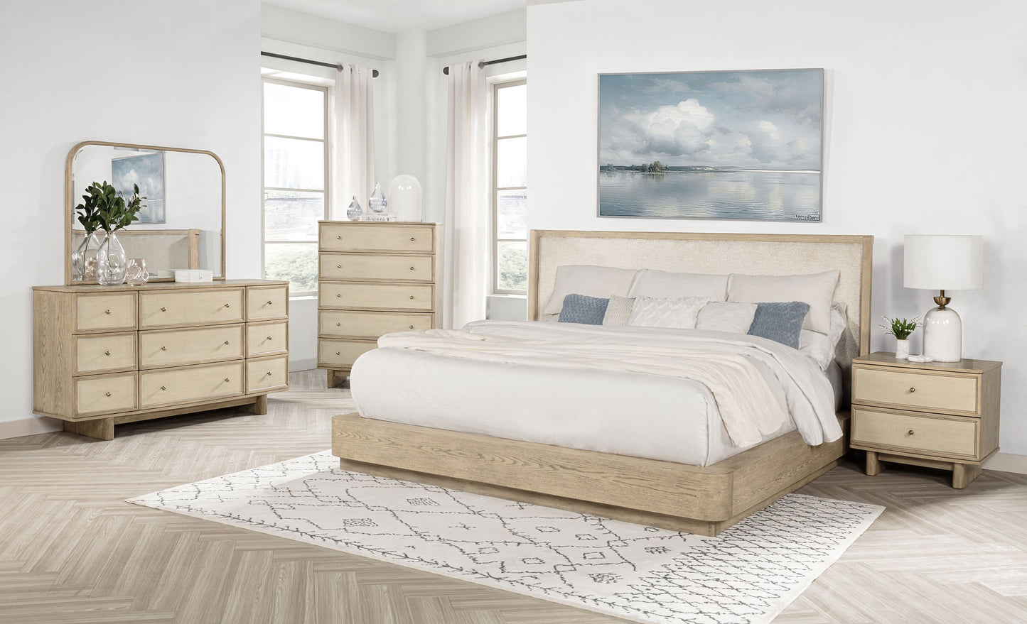 jessie 5-piece california king bedroom set beige oakbeige oak