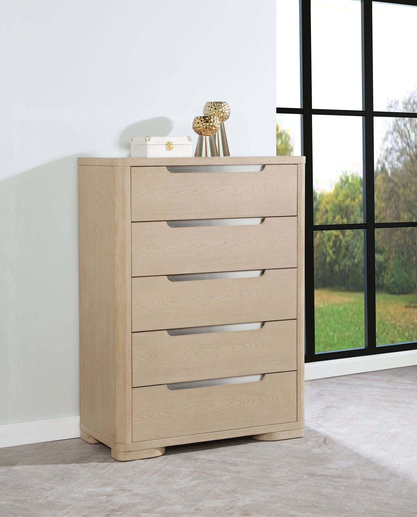 jodie 5-drawer bedroom chest of drawers light elm