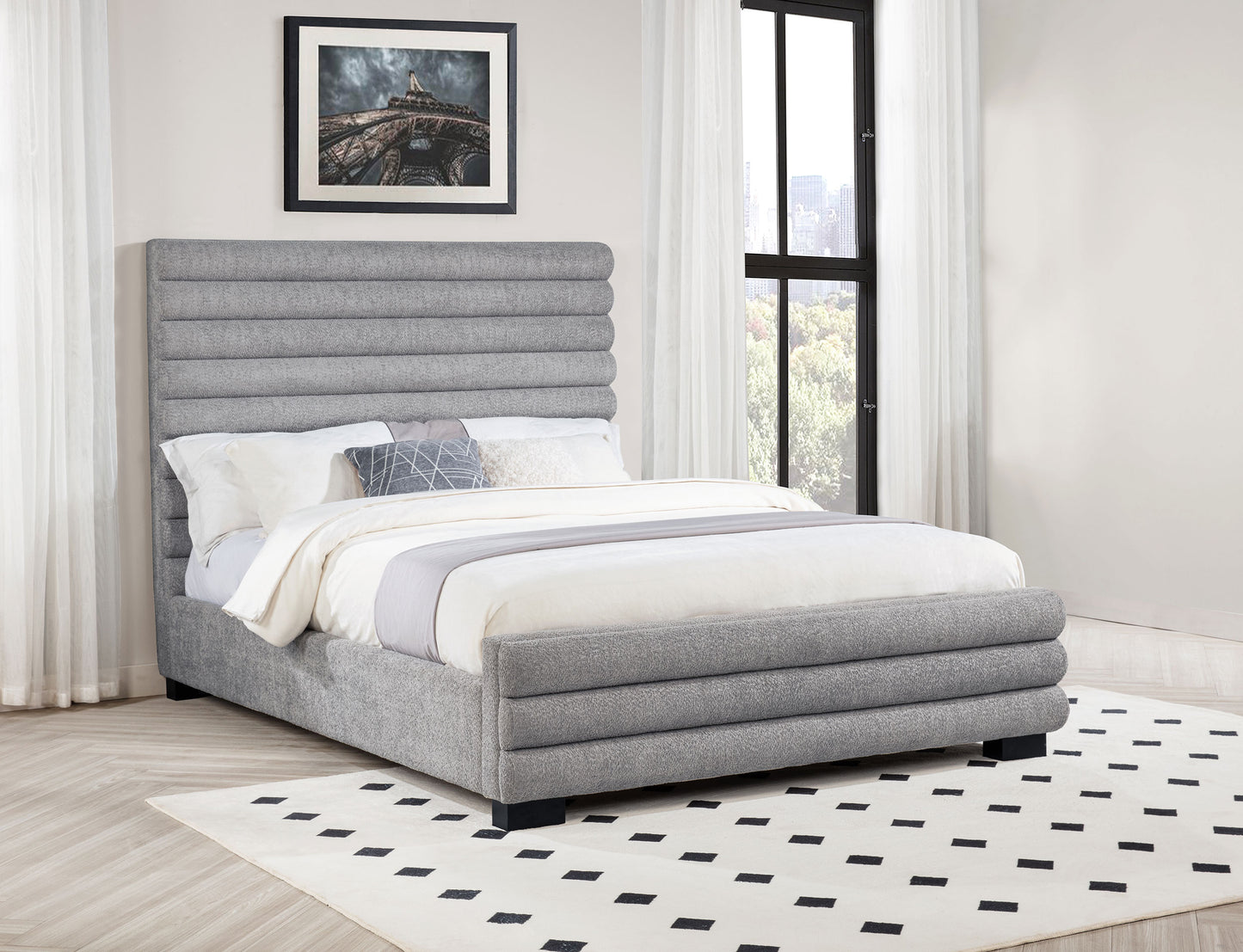 exline 58-inch boucle upholstered queen bed grey