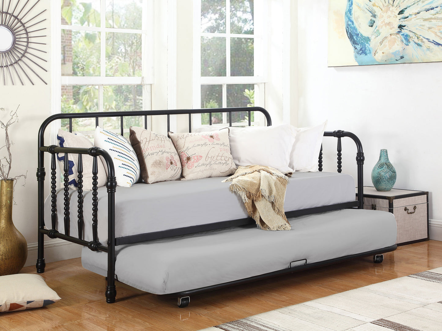 amalia metal twin daybed with trundle blackblack