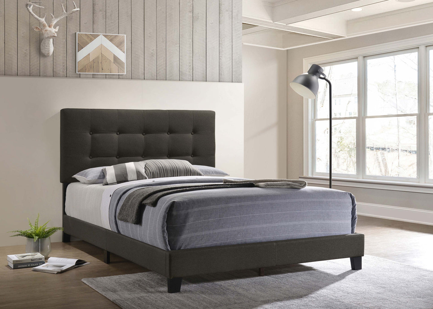 rhea upholstered queen panel bed charcoalcharcoal