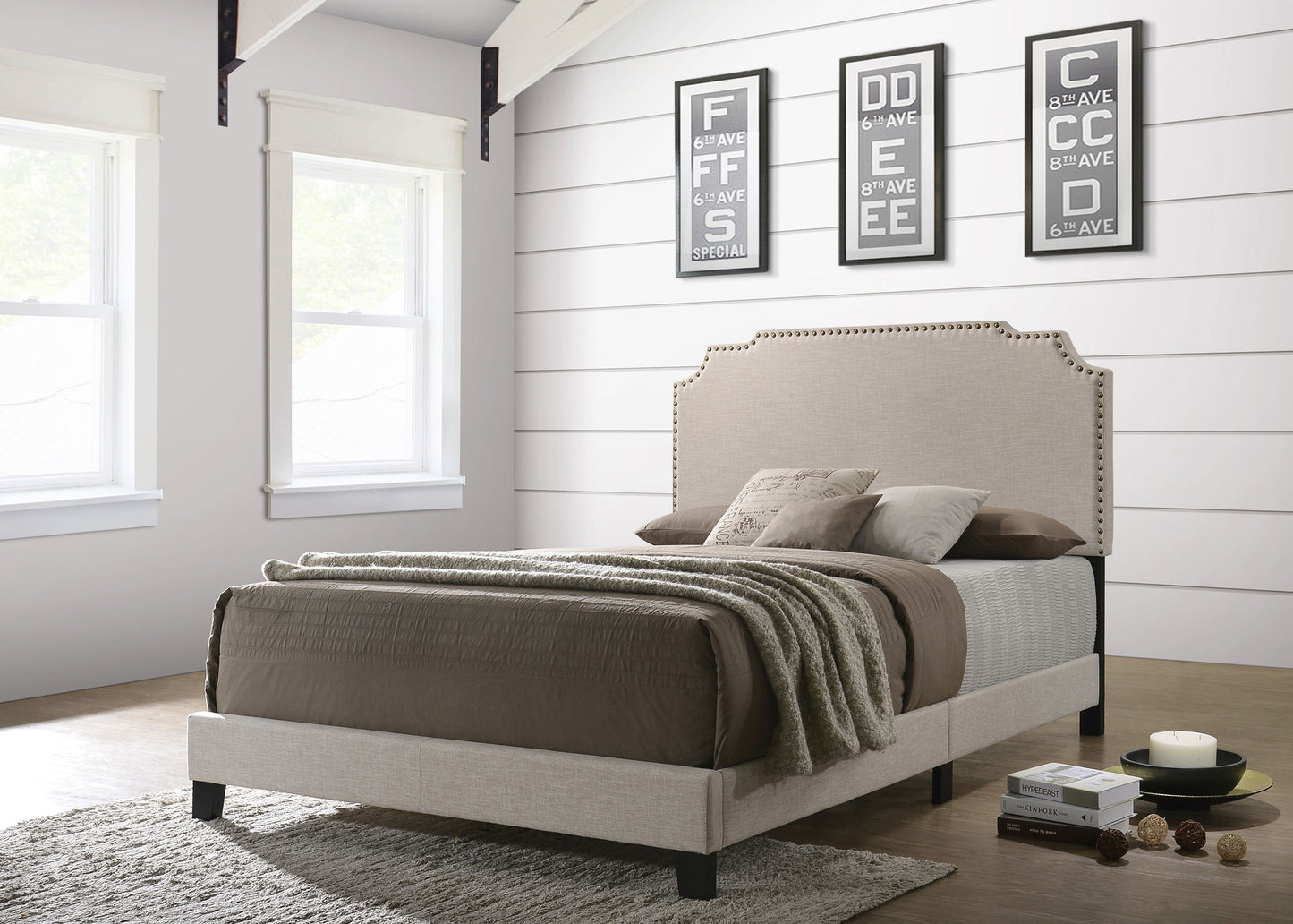 frankie upholstered queen panel bed beigebeige