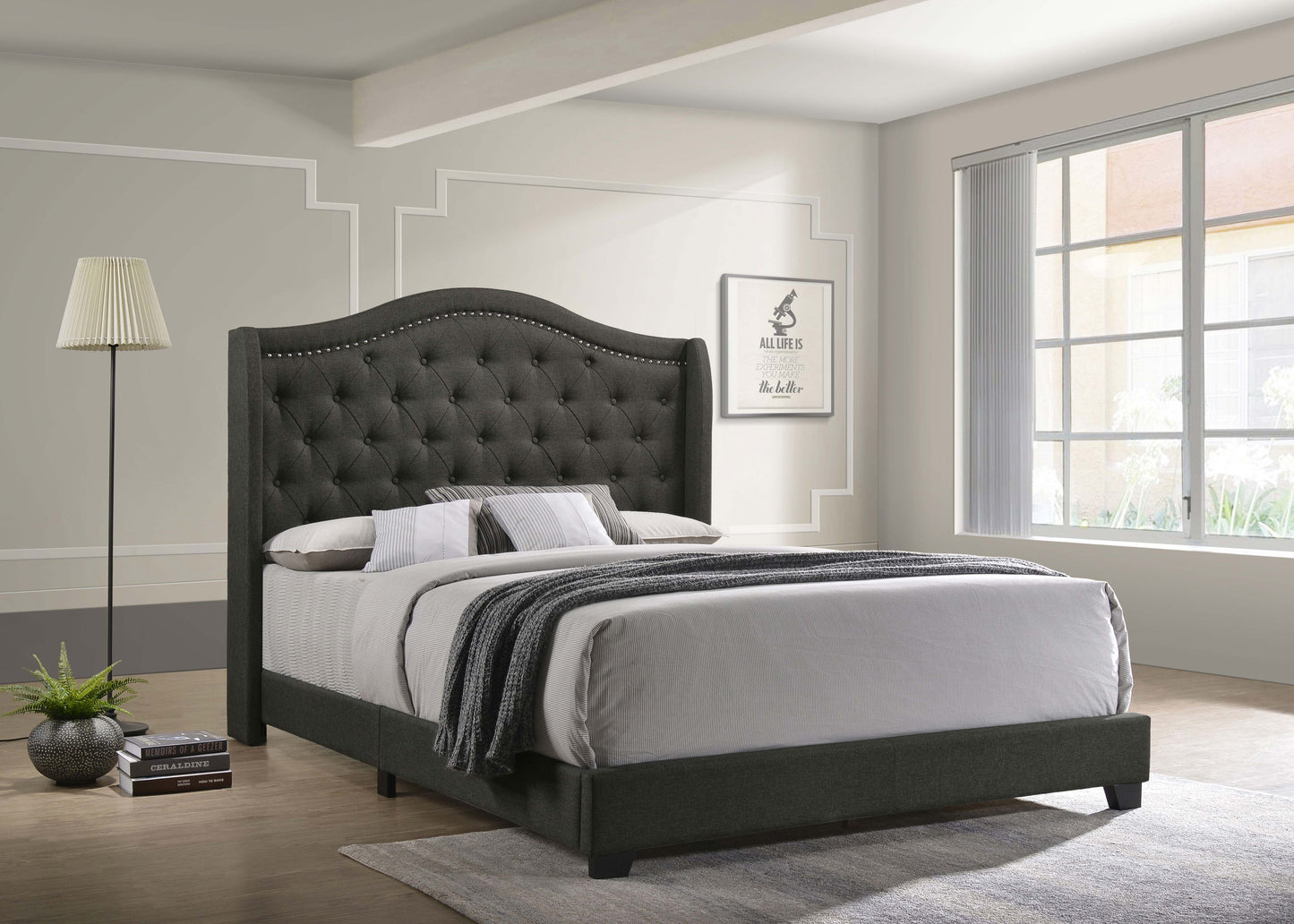 morgan upholstered eastern king wingback bed greygrey