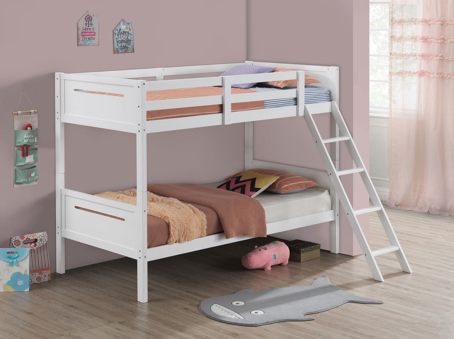 carvell wood twin over twin bunk bed whitewhite