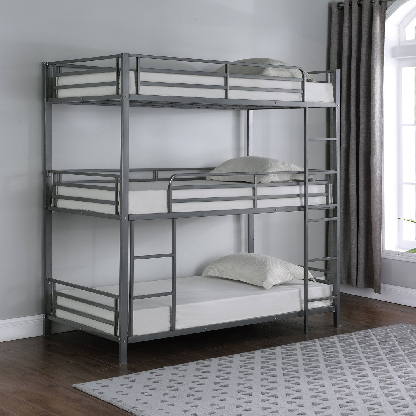 panes metal twin triple bunk bed gunmetalgunmetal