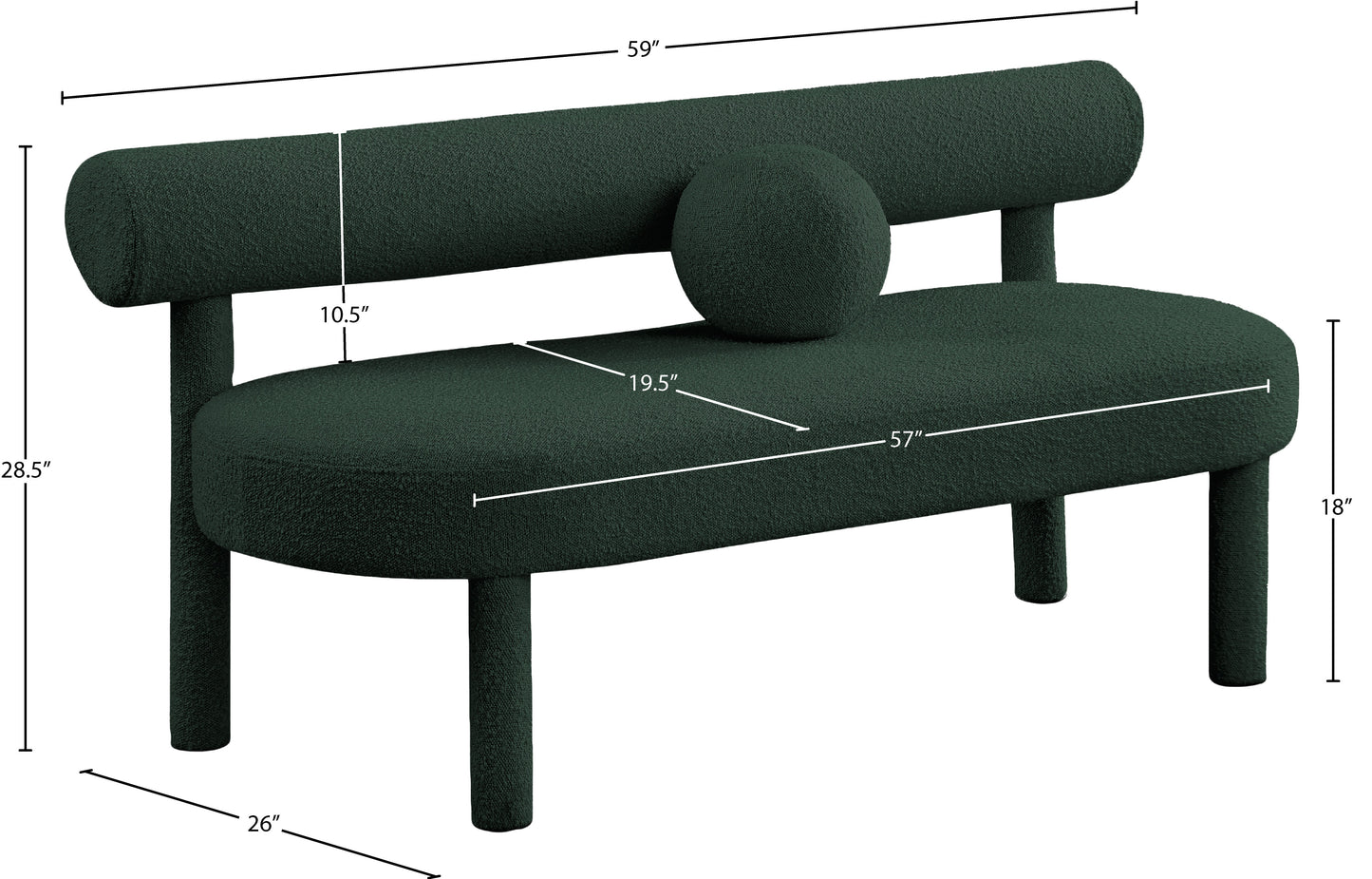 elle green boucle fabric bench green