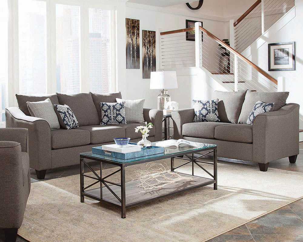 howie 2-piece upholstered flared arm sofa set greycharcoal grey