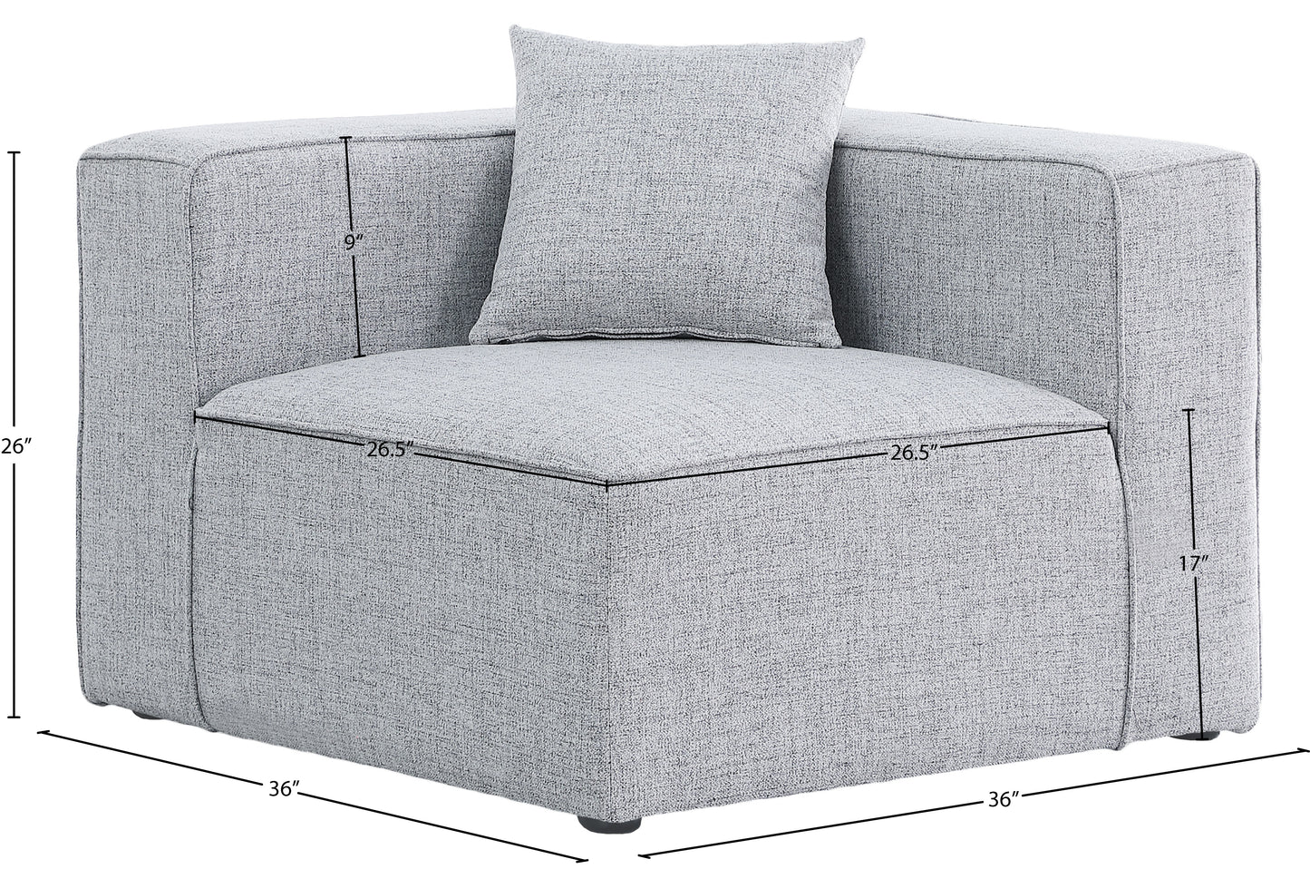 crescent grey durable linen textured corner chair corner