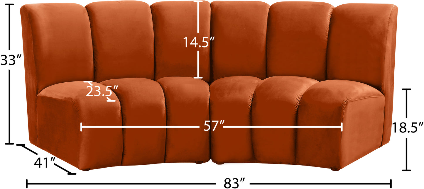 calais cognac velvet 2pc. modular sectional pc