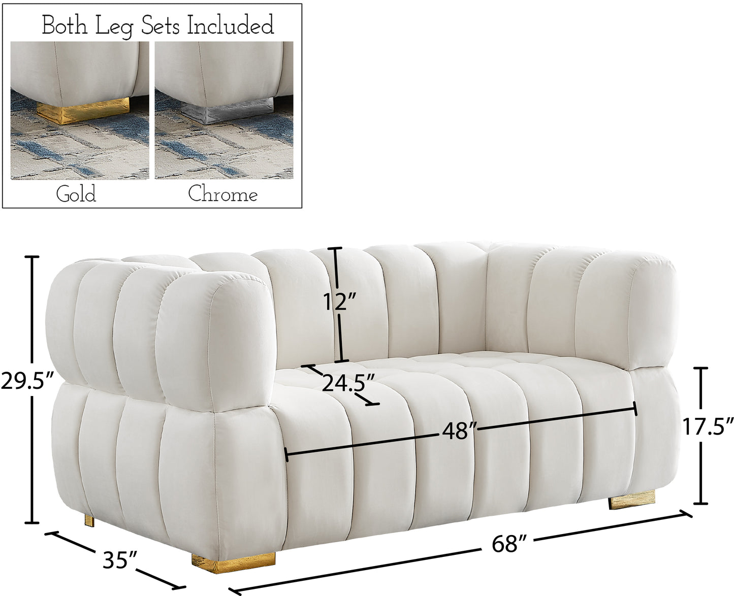industry cream velvet loveseat l