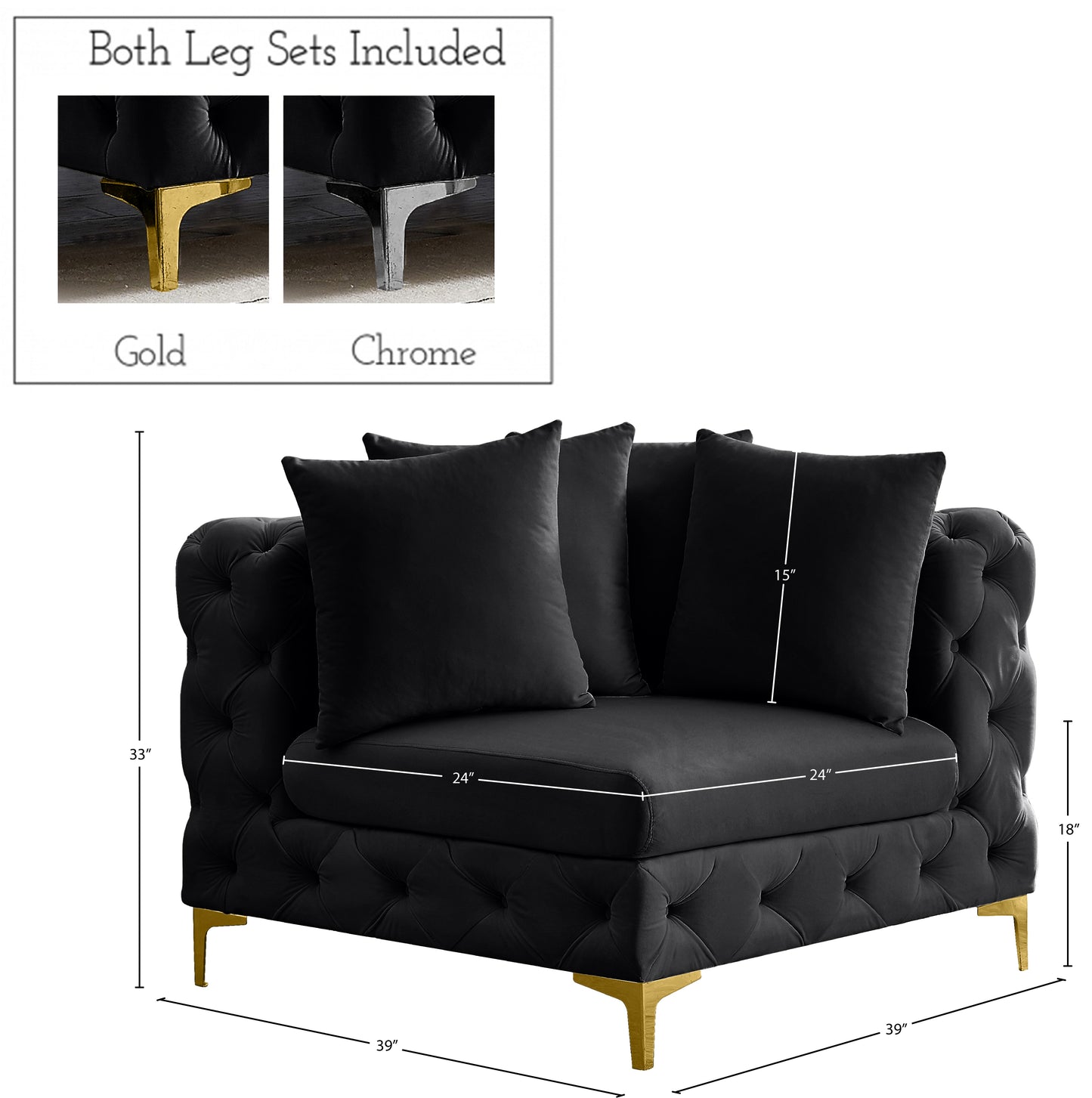 westmount black velvet corner chair corner