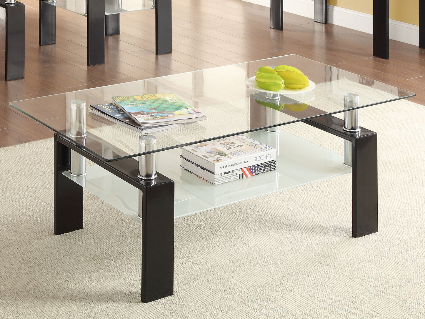 toby 1-shelf rectangular glass top coffee table blackblack