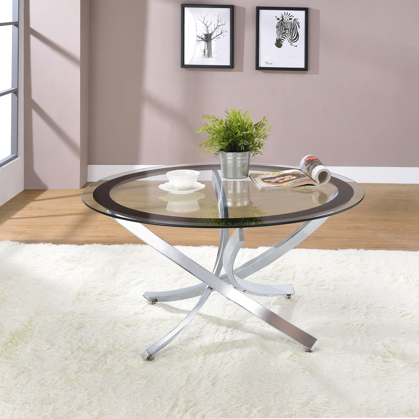 marina round glass top coffee table metal base chromechrome