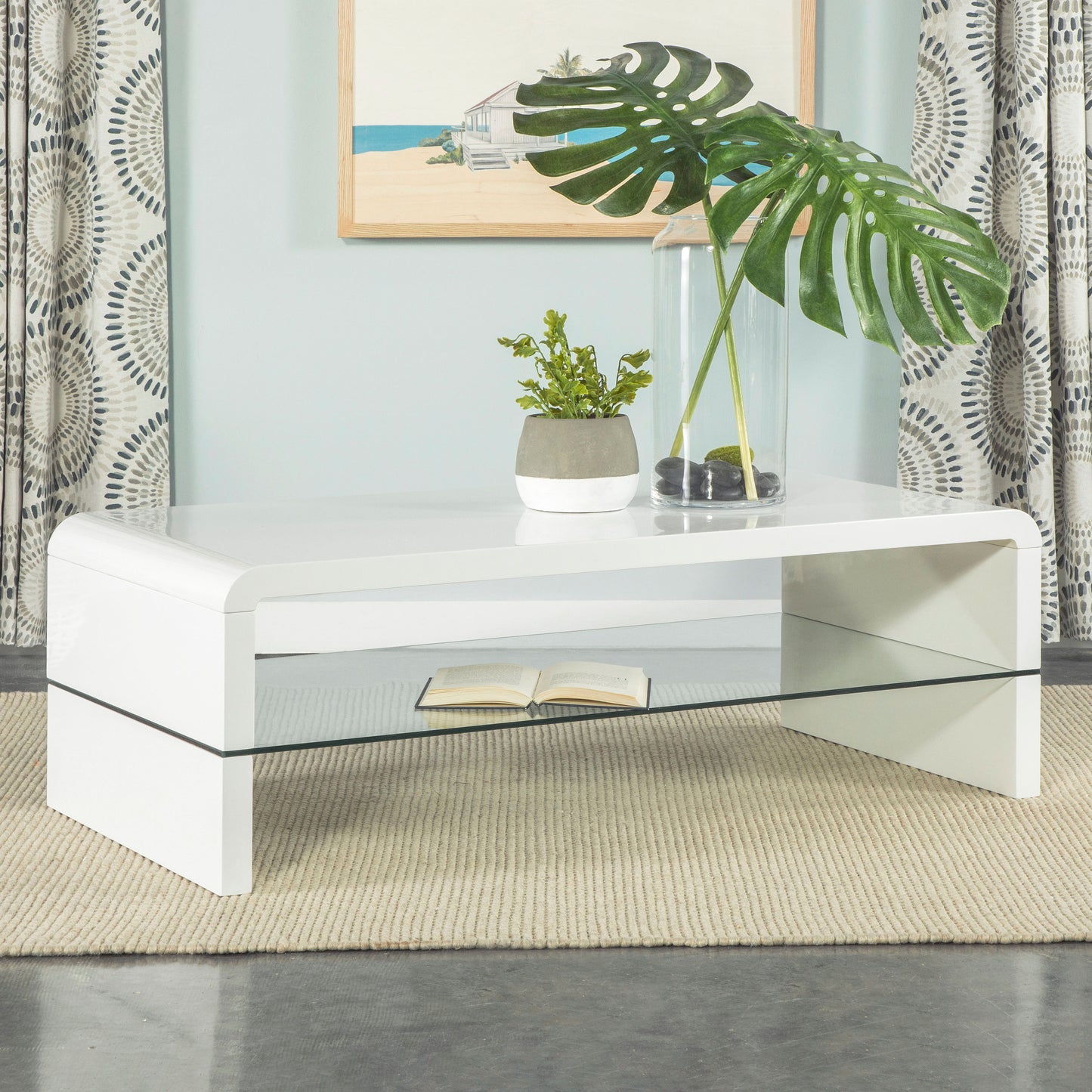 lindsey rectangular coffee table with shelf white high glosswhite high gloss