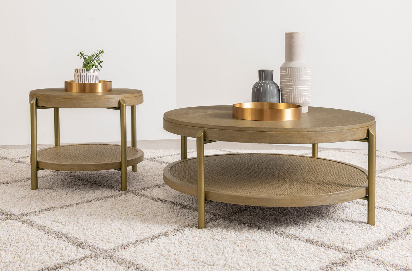 linnea 2-piece round coffee and end table set sand wash