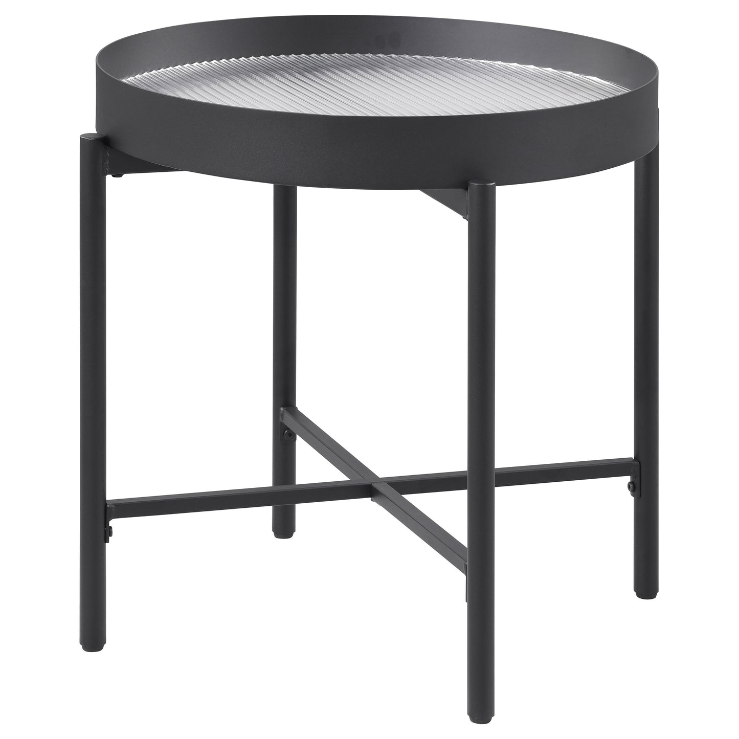 seraphina round end side table with recessed top sandy black